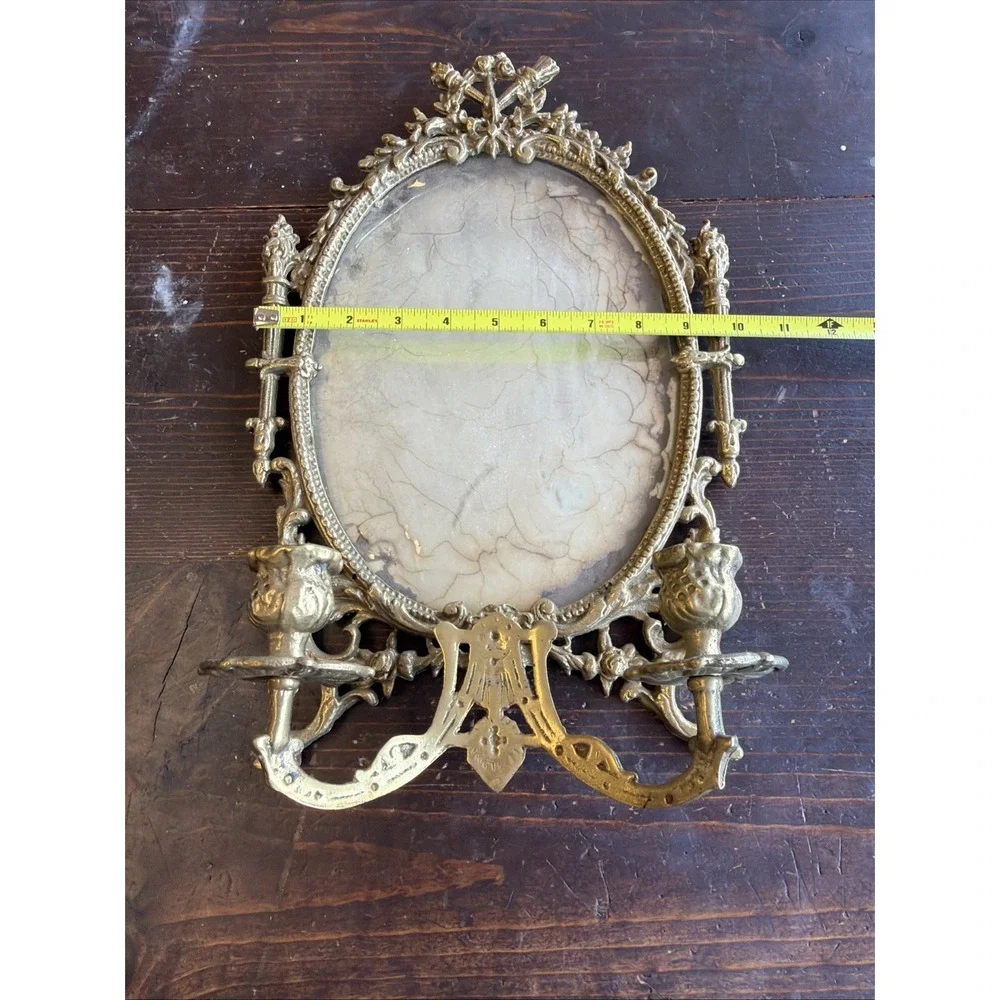 Antique Solid Brass Frame  Wall Sconce Unusual Bacchus Peacock Heavy Candle